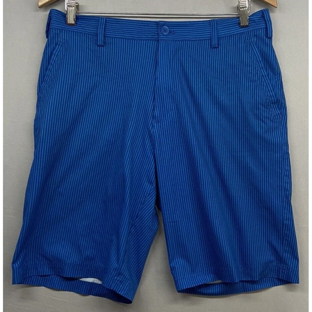 Adidas Golf Shorts Mens 32-Blue Striped-Flat Front-Casual-Lightweight-Beach-Logo